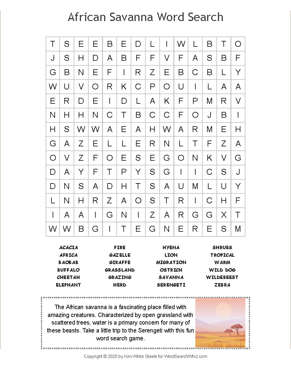 savannah safari word search pro