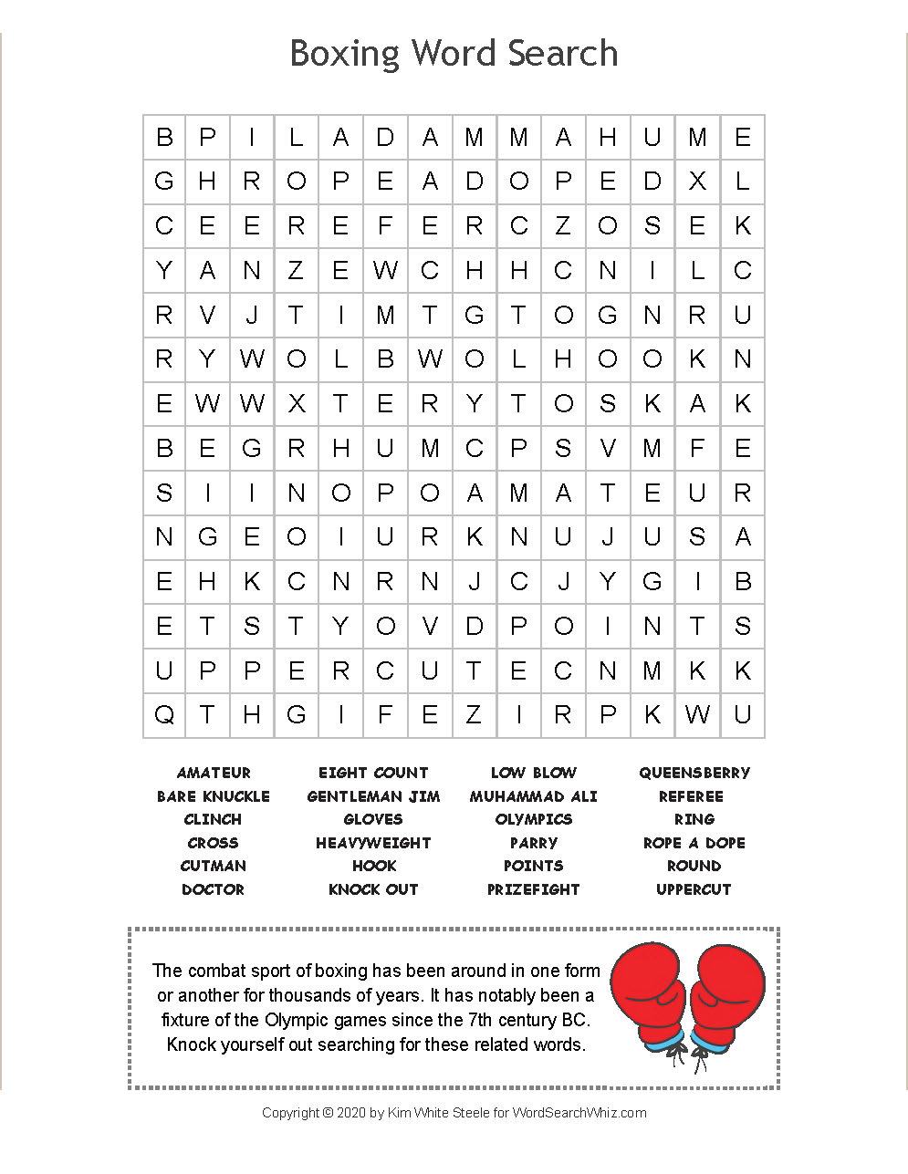 Boxing Word Search