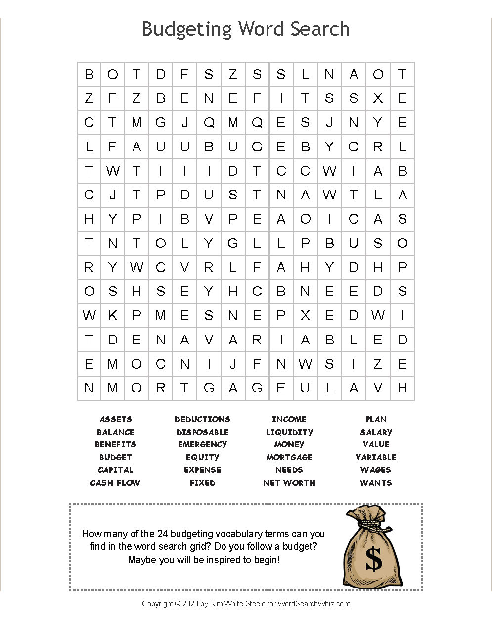 Budgeting Word Search