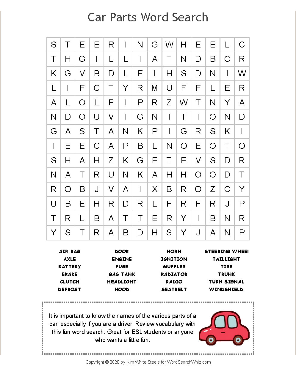 Car Parts Word Search