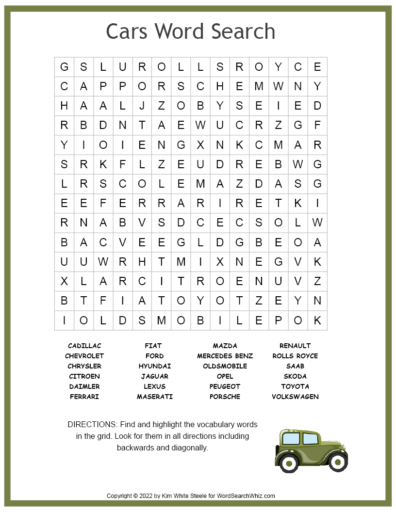Cars Word Search