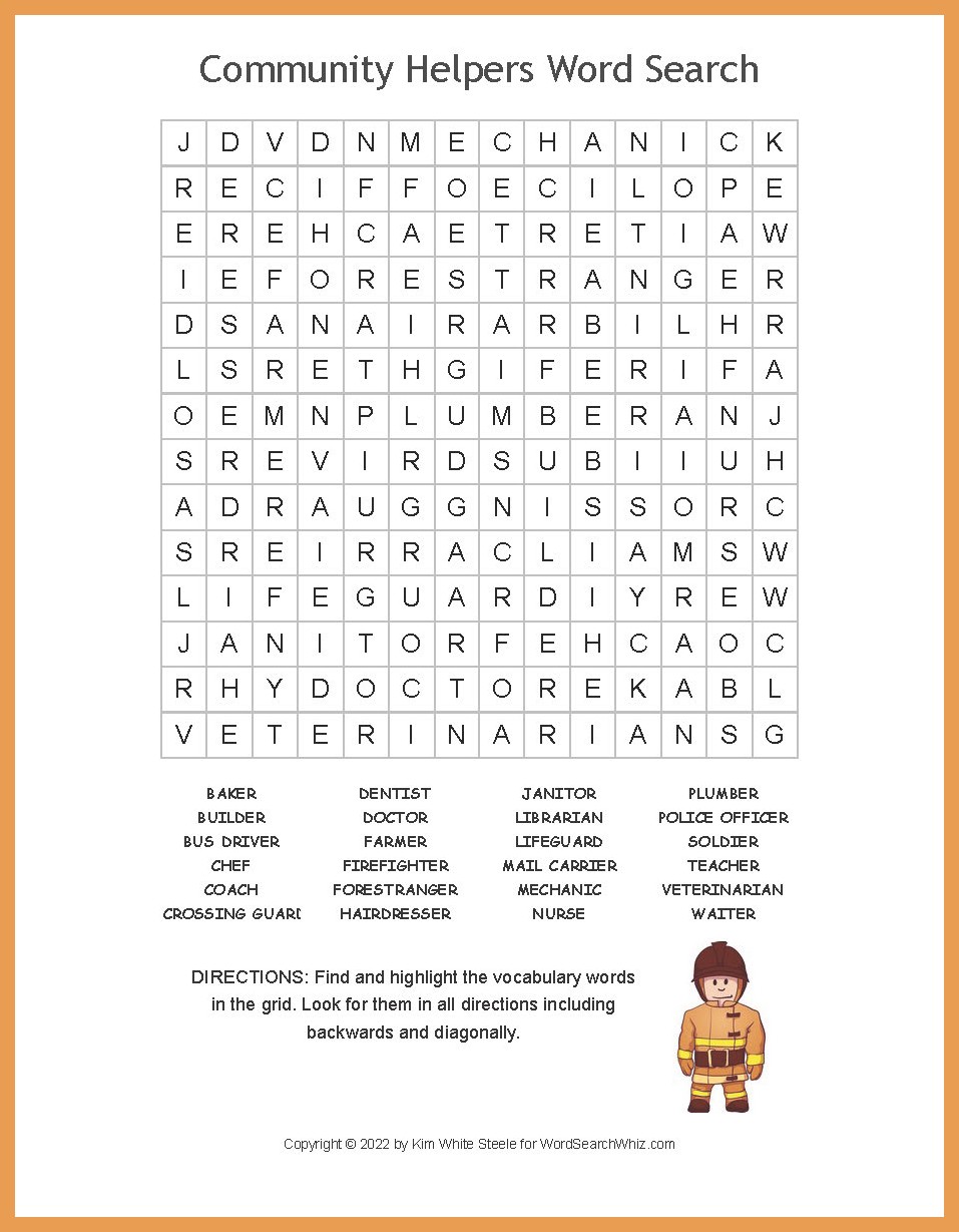 Community helpers word search
