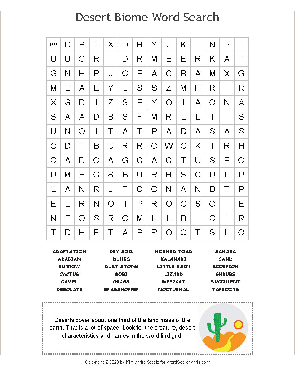 Desert Biome Word Search