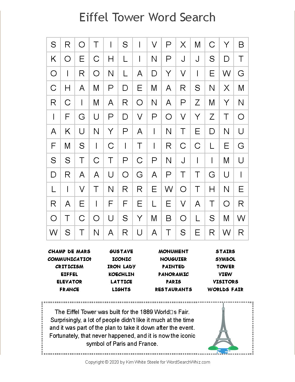 Eiffel Tower Word Search