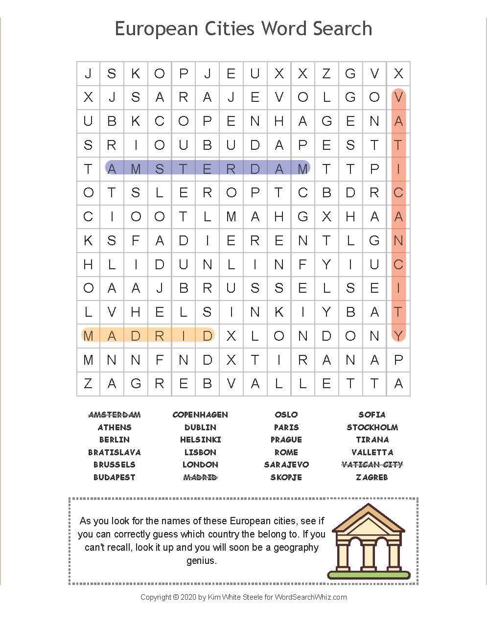 European Cities Word Search