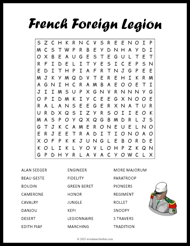 French Foreign Legion Word Search
