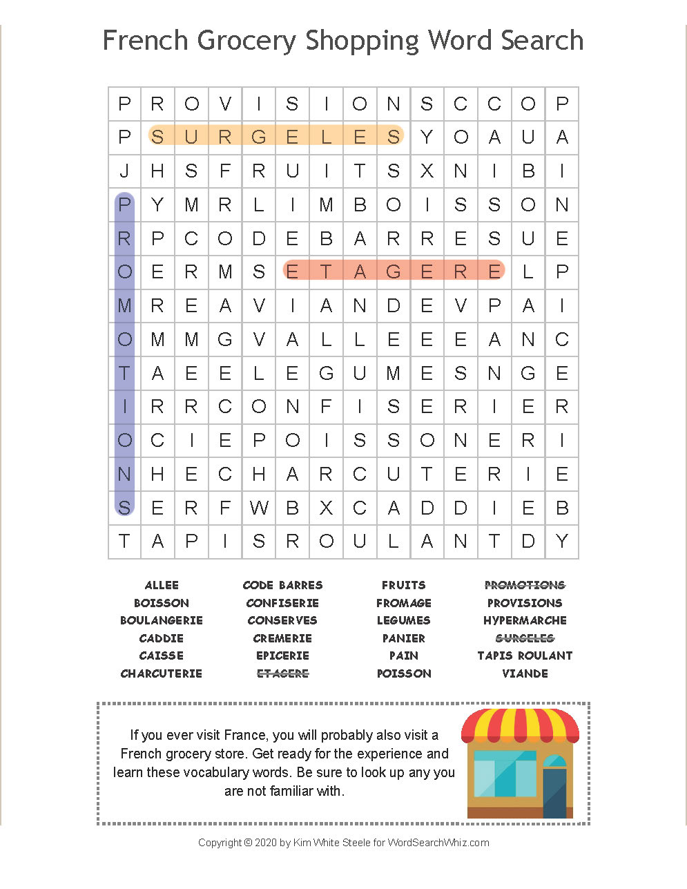 French Grocery Shopping Word Search