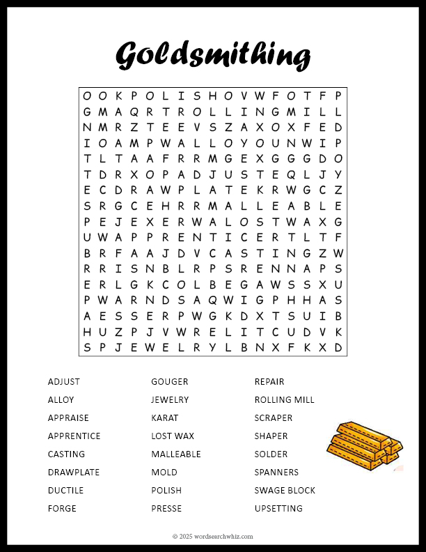 Goldsmithing Word Search