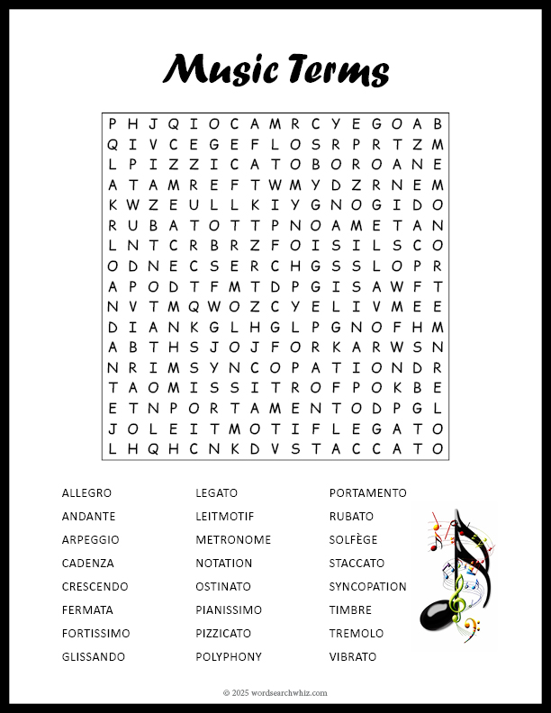 Music Terms Word Search