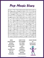 Pop Music Stars Word Search Thumbnail