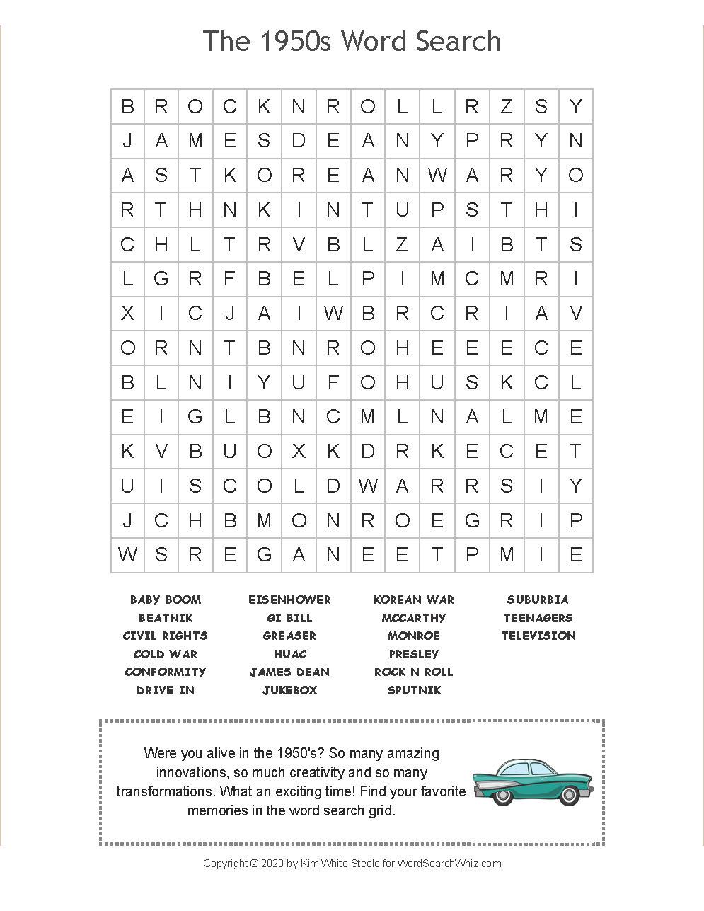 the 1950s word search