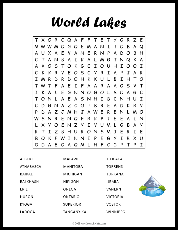World Lakes Word Search