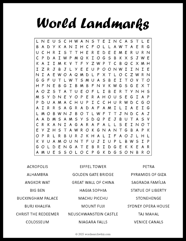 World Landmarks Word Search